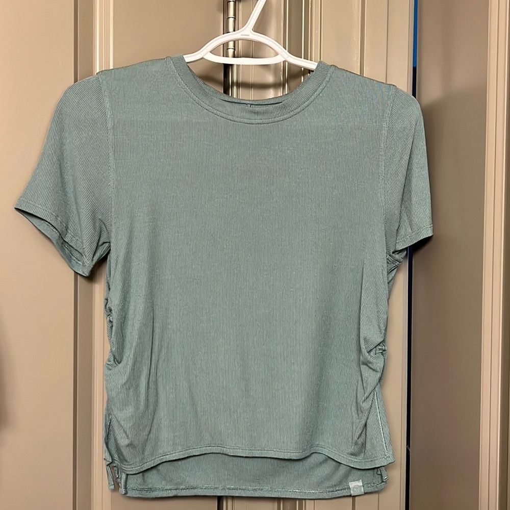 Lululemon side cinch ribbed crop tee size 6 tidewater teal